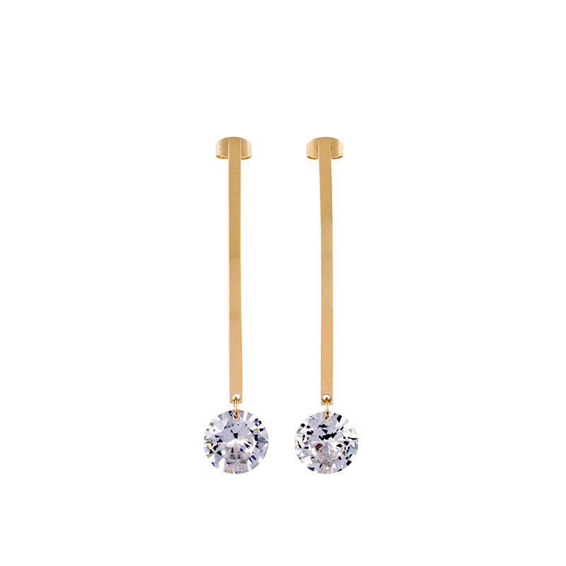 Stainless Steel Stick Earrings with 12mm Cubic Zirconia  EX2-05