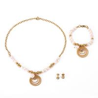 Natural Pearl Gold Stainless Steel Jewelry Set  SJ1-49