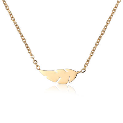 Minimalist 18K Gold Stainless Steel Shining Leaf Necklace ND6-01
