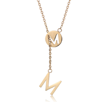 Dainty 18K Gold Stainless Steel Initial Double M Lariat Necklace