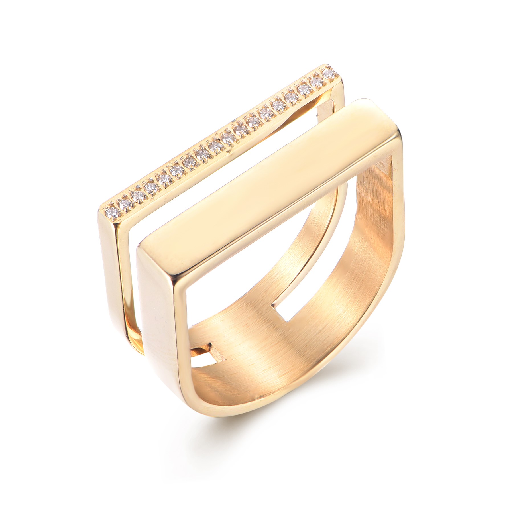 18K Gold Fashion Stainless Steel New Design Geometric Jewelry Ring RH5-06