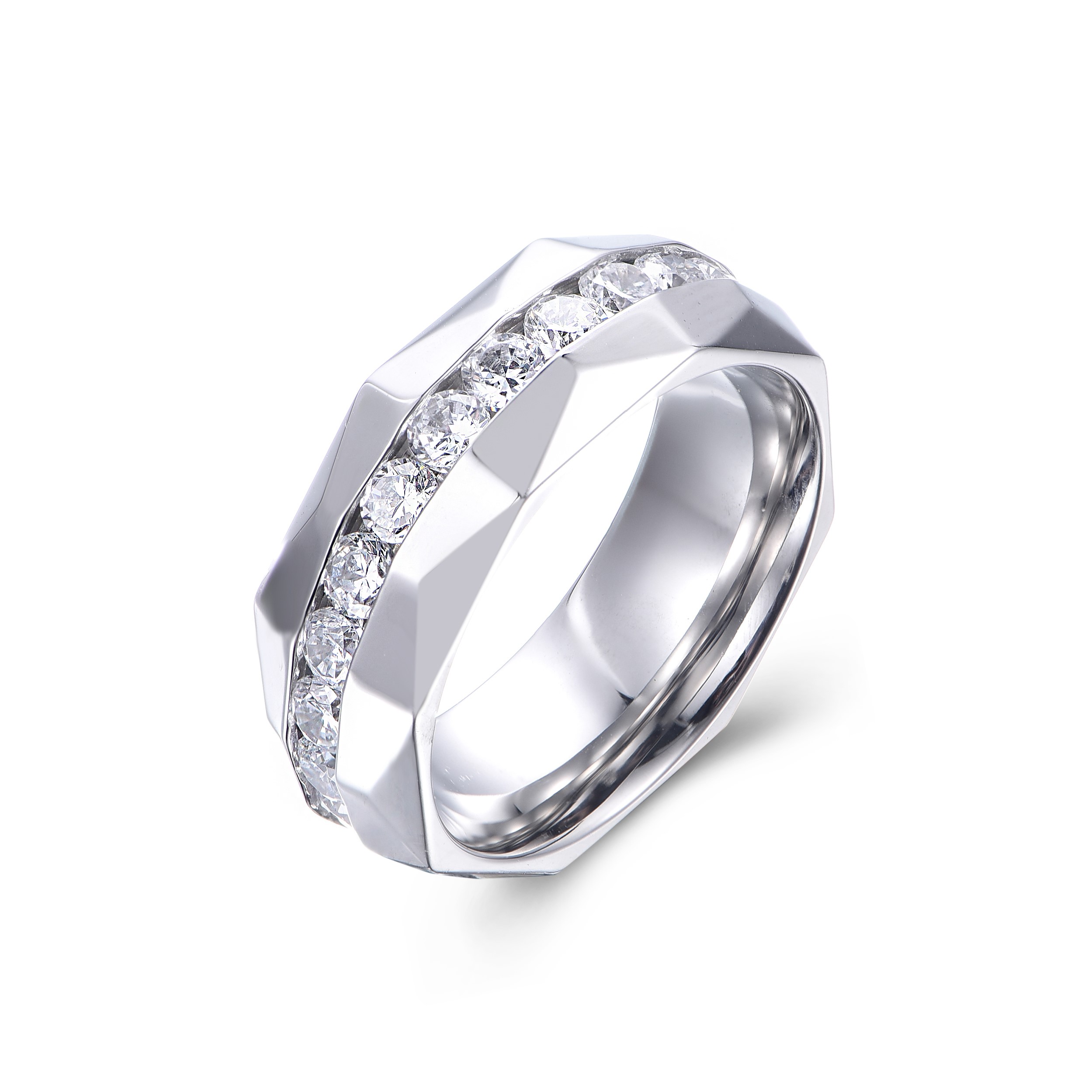 Unique Stainless Steel Zircon Round Band Engagement Ring Design RH5-08