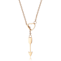 High Polished 18K Gold Stainless Steel Dainty Love Heart Arrow Lariat Necklace ND6-08
