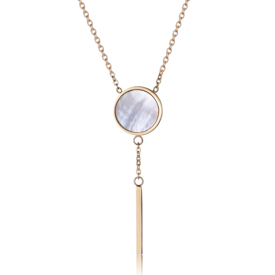 Charm 18K Gold Stainless Steel Round Natural Shell Stick Necklace ND6-02