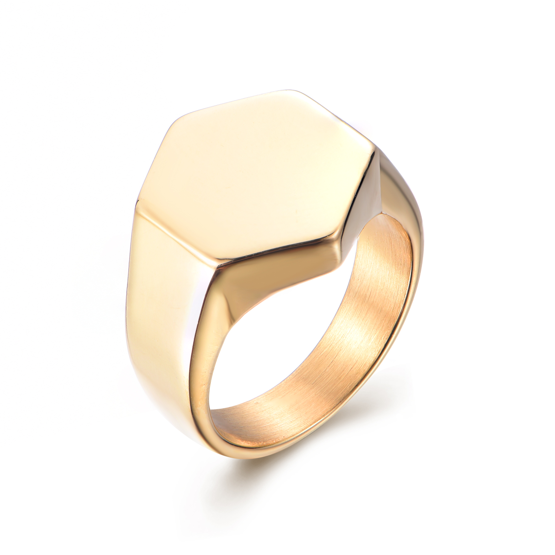 Wholesale Classic 18K Gold Stainless Steel Shining Geometric Hexagonal Shape Ring RH5-30