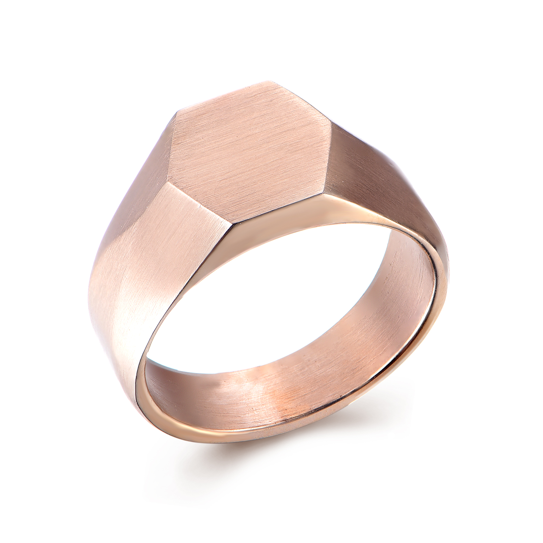 Fashion High Polished Stainless Steel Satin Minimalist Hexagonal Shape Signet Ring RH5-32