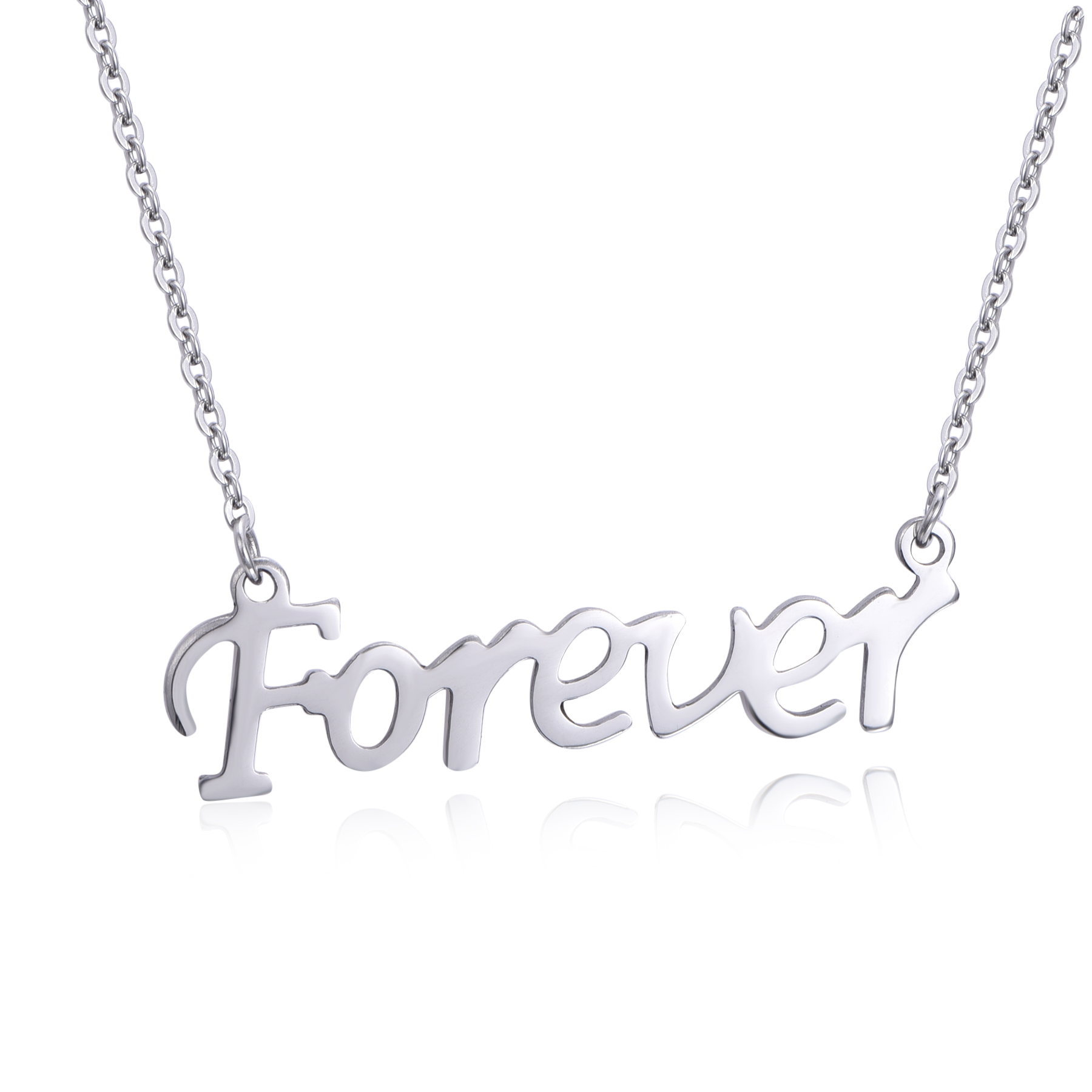 Shining Stainless Steel Silver Color Forever Custom Letter Necklace NL7-03
