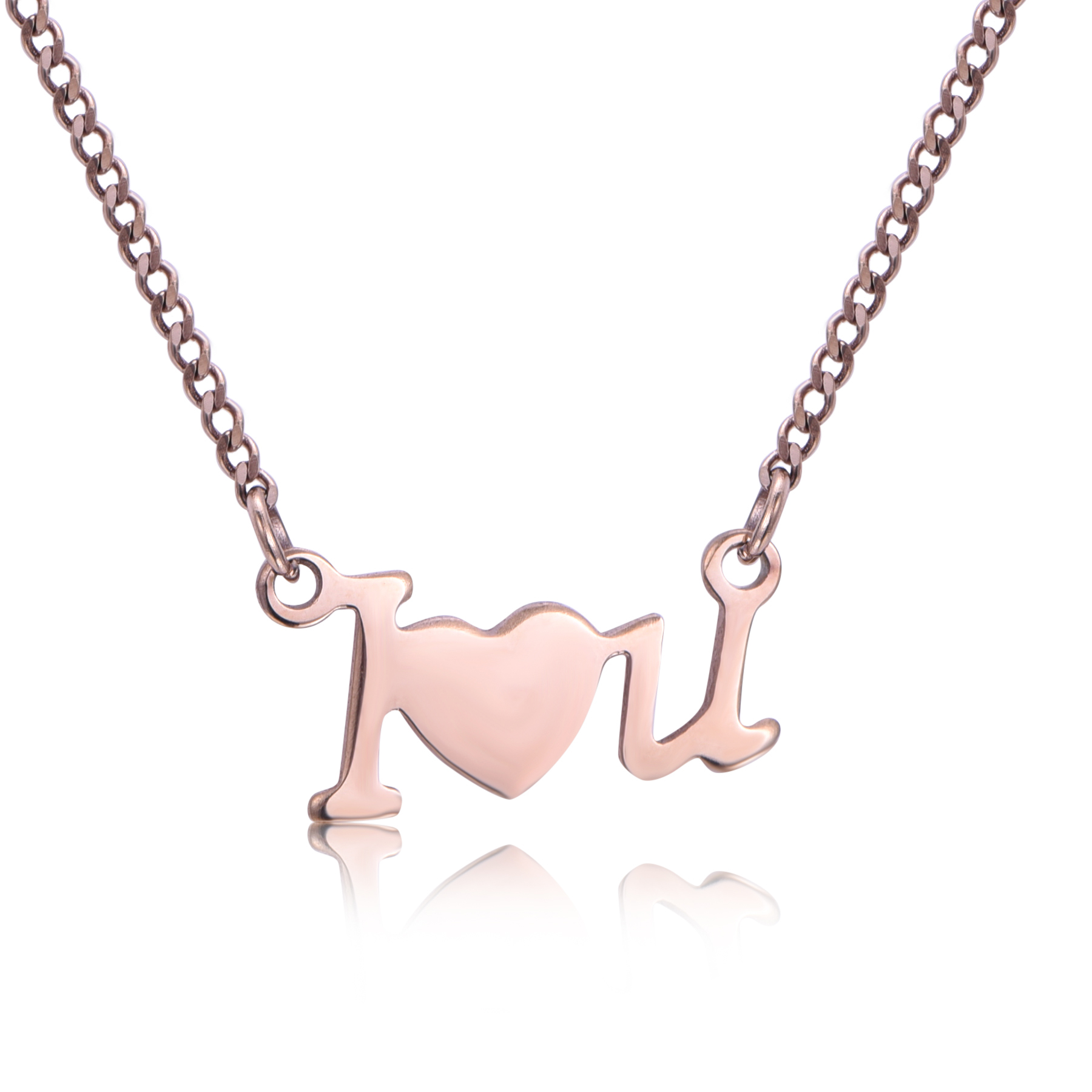 Wholesale Rose Gold Plated Stainless Steel Shining I Love U Letter Necklace NL7-08