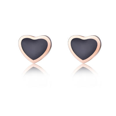 Stainless Steel Love Heart Black Enamel Earrings ER7-10