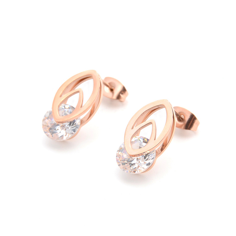 Dainty Rose Gold Stainless Steel Zircon Stud Earrings S3015
