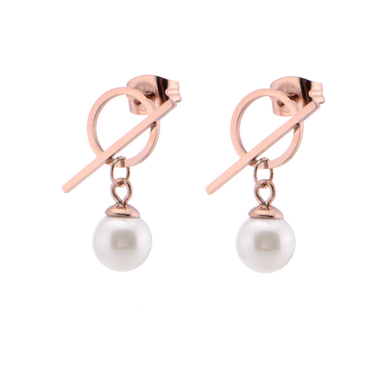Daily Stainless Steel Hanging Pearl Geometric Earrings S4286-2