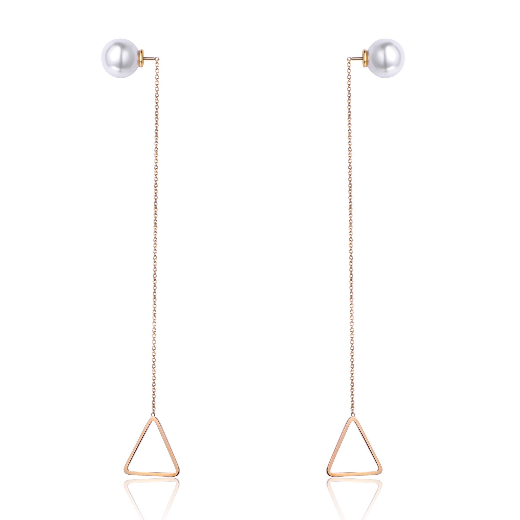 Stainless Steel Triangle Long Chain Pearl Earrings ER7-22