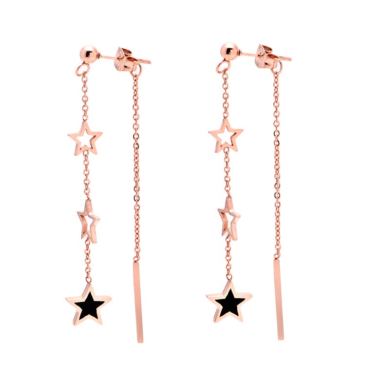 Minimalist Stainless Steel  Female Miniature Star Long Earrings S4243