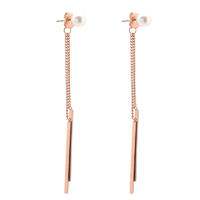 Newest Design Stainless Steel Pearl Stick Tassel Earrings S4318