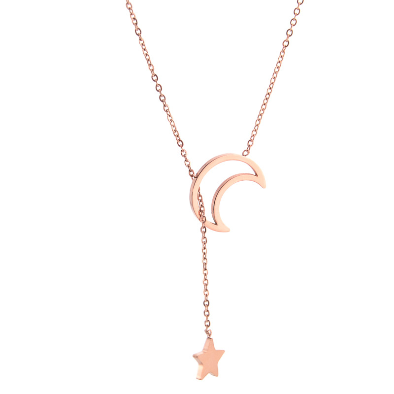 Minimalist Rose Gold Stainless Steel Moon Star Necklace S1011