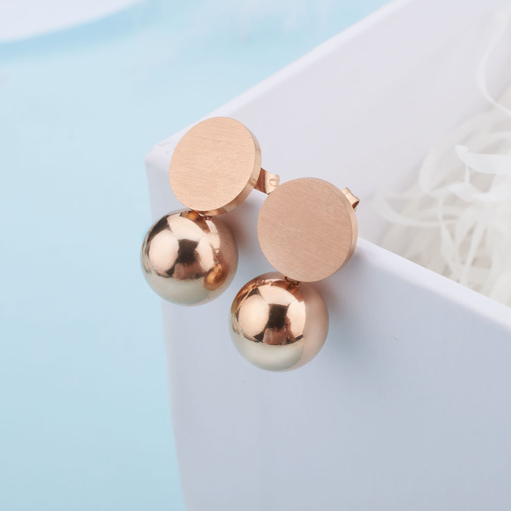 Stainless Steel Rose Gold Satined Circle Earrings ER7-04