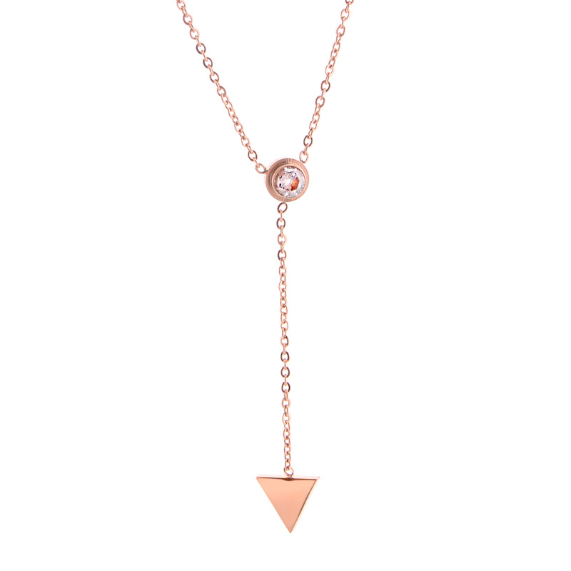 Fashion Rose Gold Stainless Steel Triangle Zircon Necklace S1180