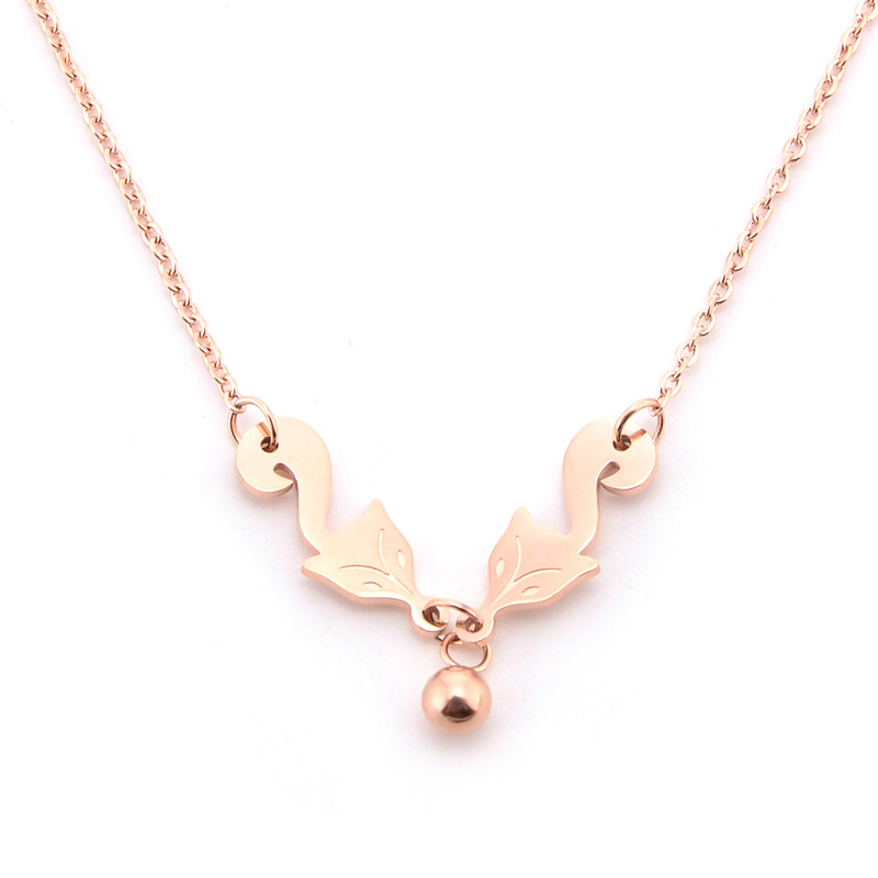 Shining Rose Gold Stainless Steel Charm Fox Necklace With Ball S1238