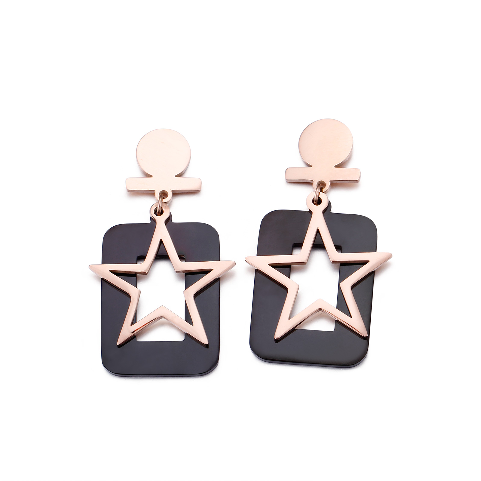Stainless Steel Star Rectangle Charm Women Earrings KE79162
