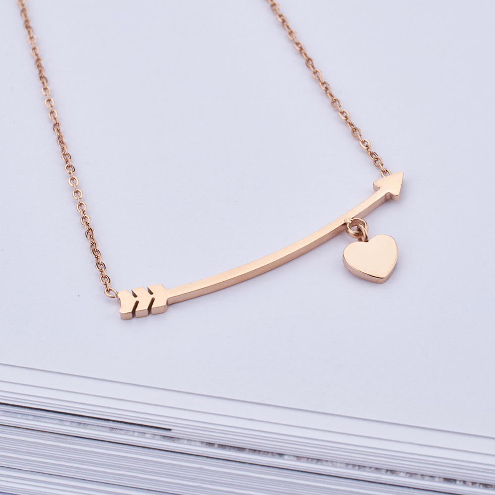 Stainless Steel Rose Gold Jewelry Heart Arrow Chain Necklace NR7-01