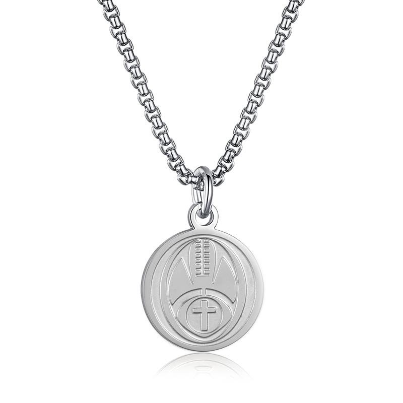 Punk Style Stainless Steel Rugby Coin Pendant With Cross DZ173-2