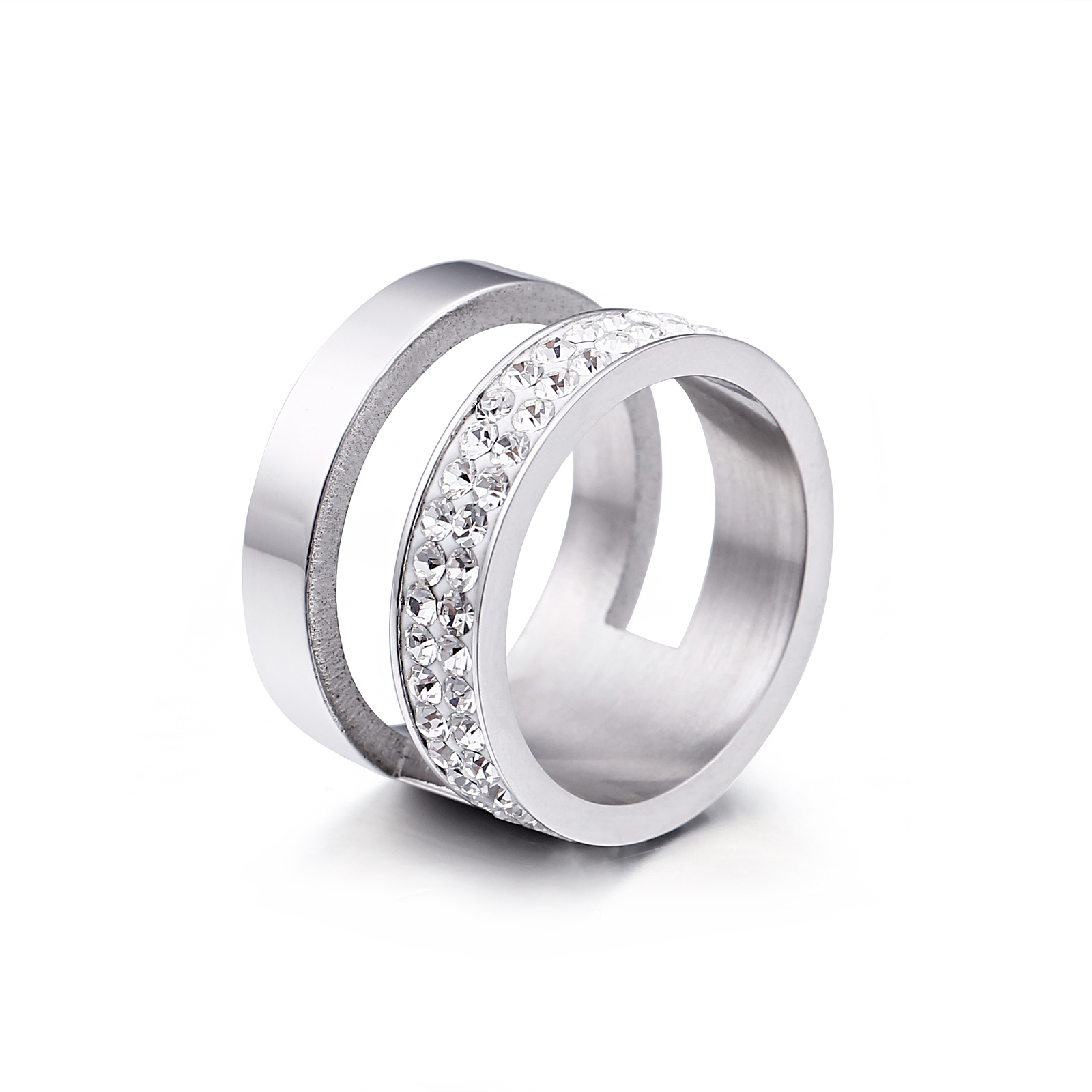 Fashion Stainless Steel White Crystal Finger Ring KR47888-K