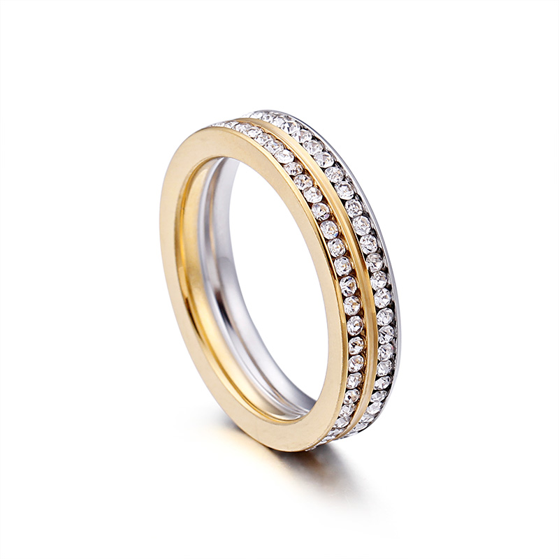 Stainless Steel Crystal Round Band Ring Classic KR47898-K