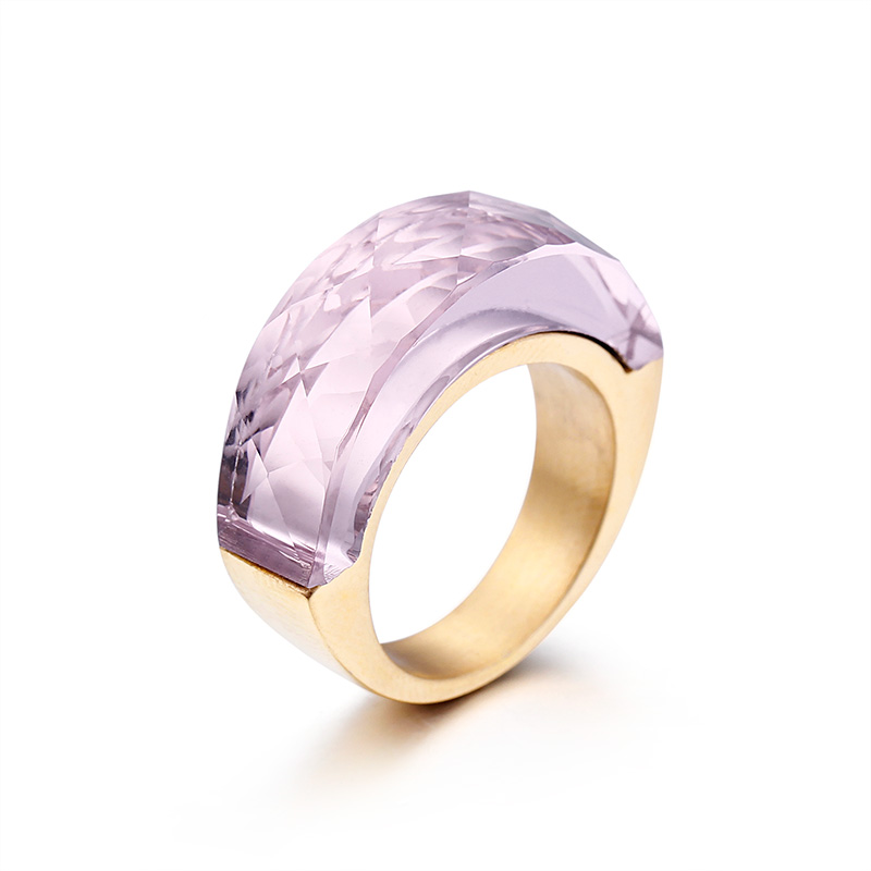 Gold Stainless Steel Big Stone Ring Designs For Women KR47906-K