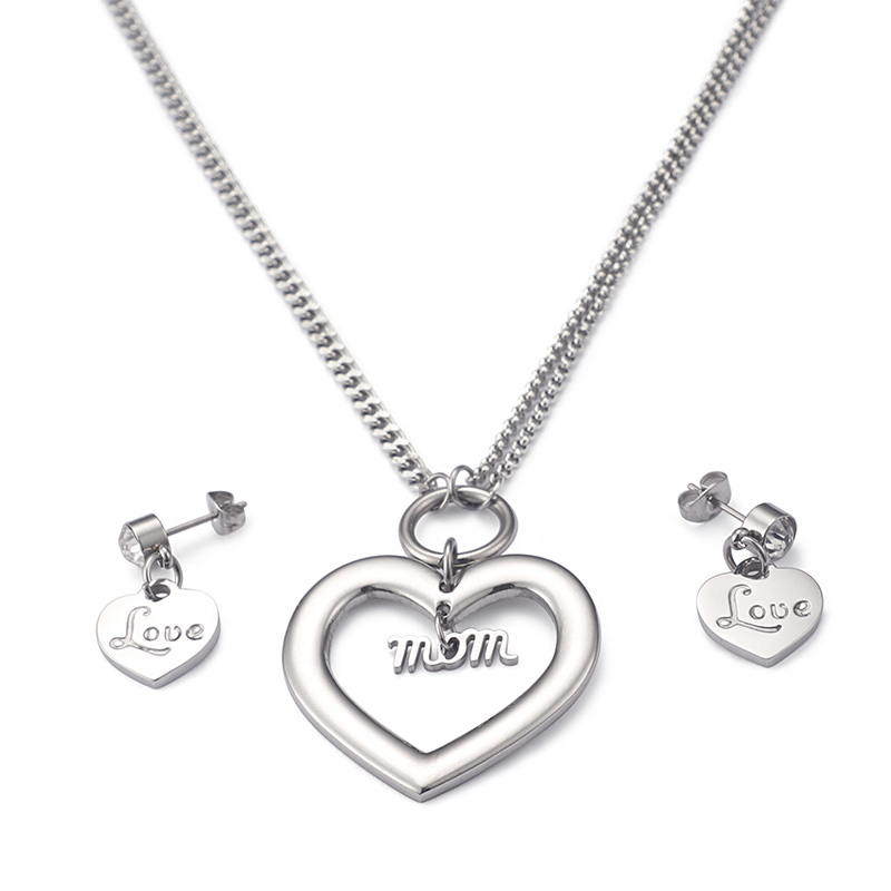 Heart Shape High Polished Stainless Steel Love Jewelry Set For Mom KS97291-Z