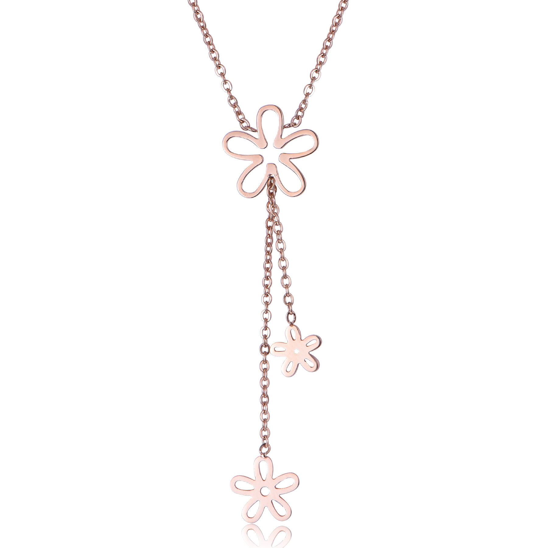 Dainty Stainless Steel Rose Gold Flower Tassel Necklace NR7-12