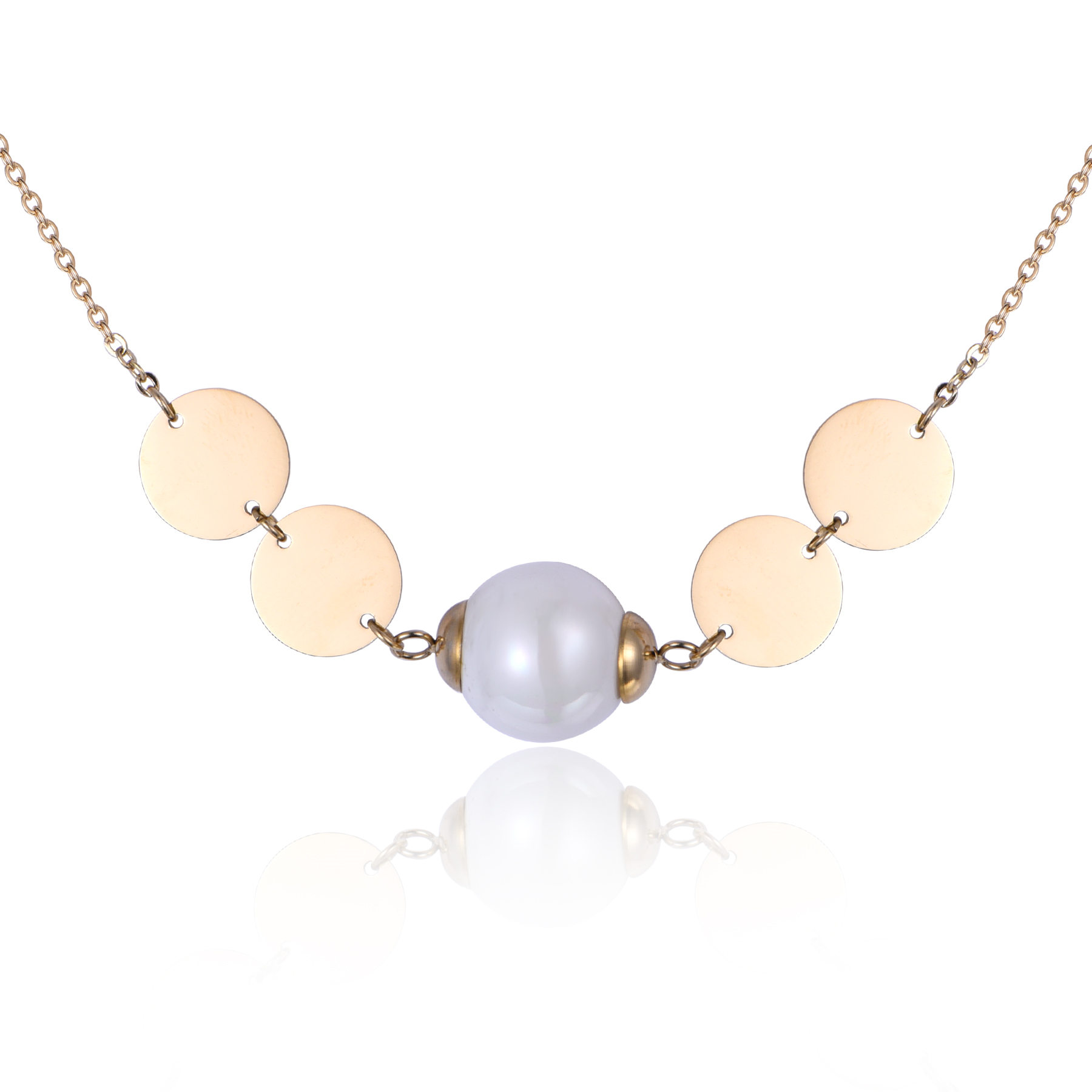 Stainless Steel Gold Plated Disc Pearl Necklace NR7-15