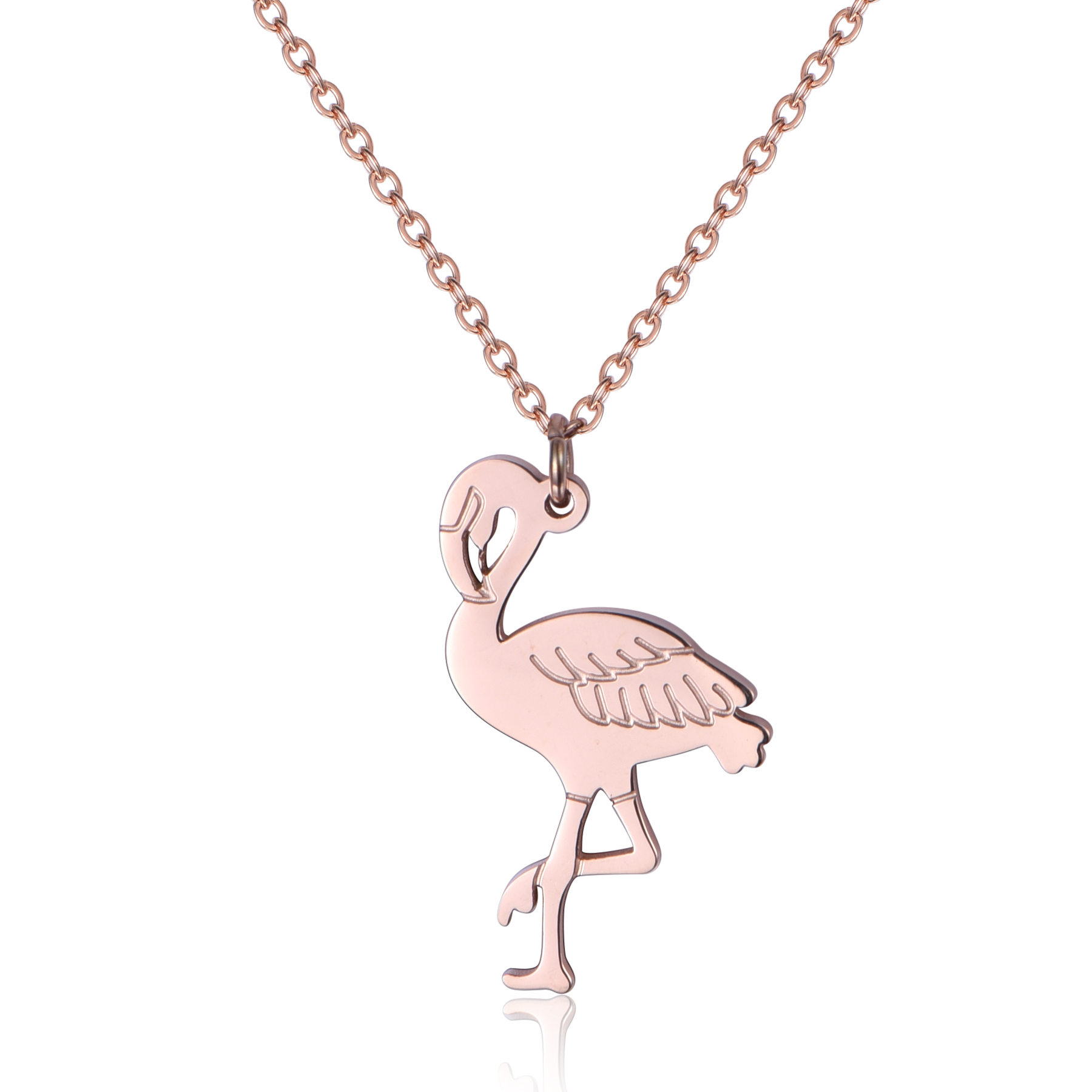 Stainless Steel Solid Rose Gold Flamingo Pendant Necklace NR7-21