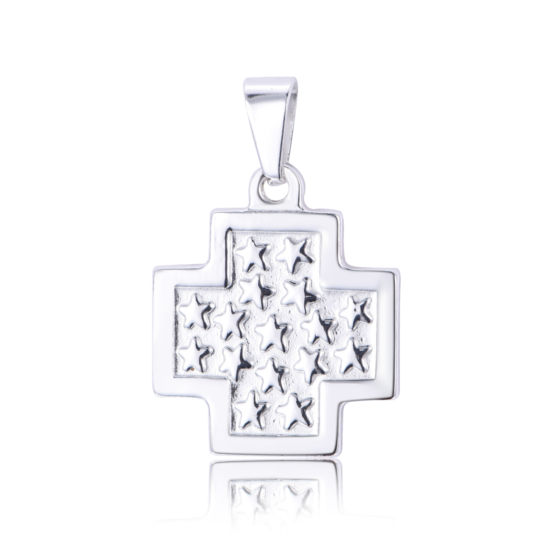 Religious Jewelry Stainless Steel Silver Plated Cross Shape Star Pendant PL7-04