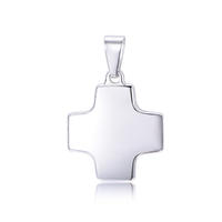 High Polished Silver Plated Stainless Steel Shiny Smooth Cross Pendant PL7-13