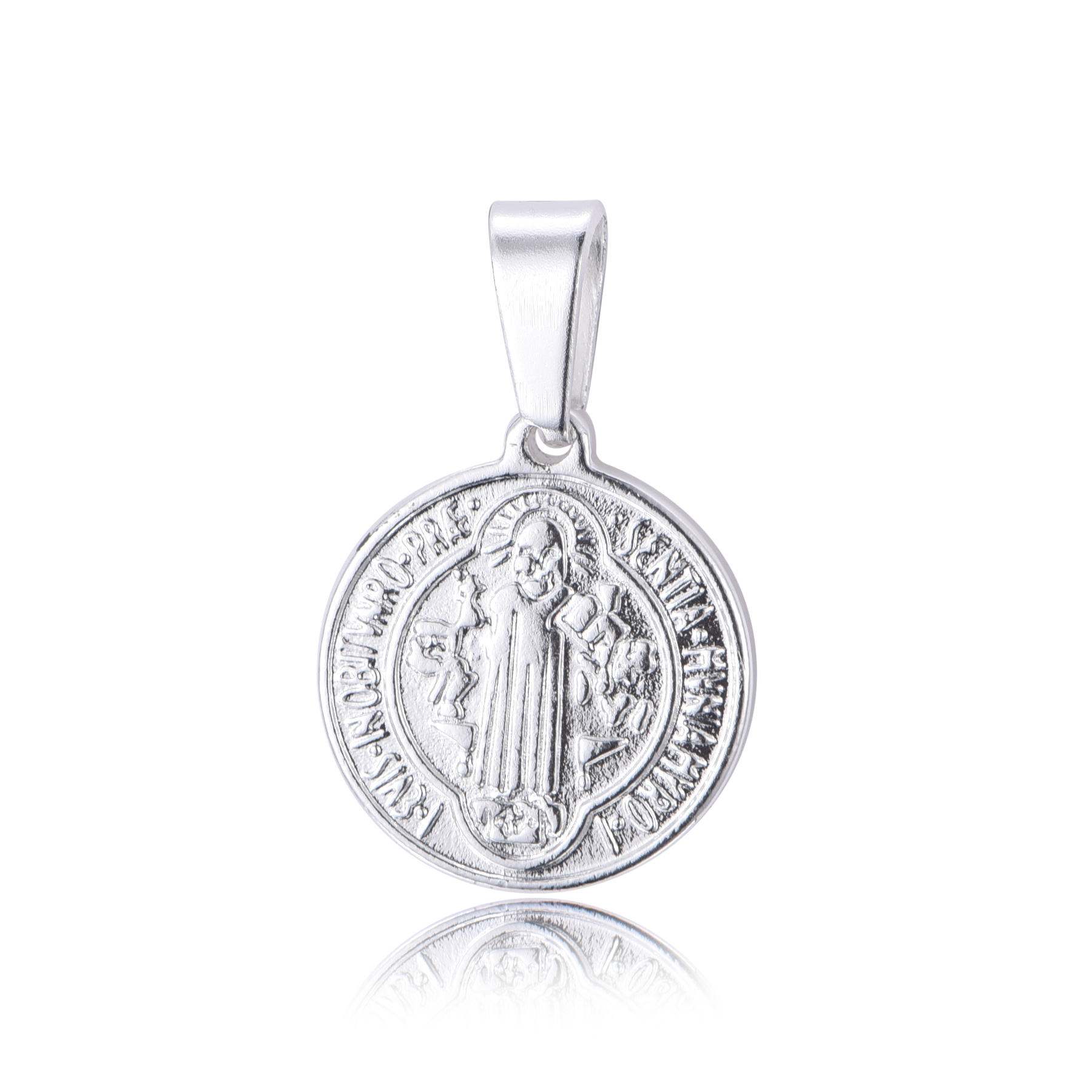 Fashion Stainless Steel Silver Plated Coin Shape San Benito Pendant PL7-14
