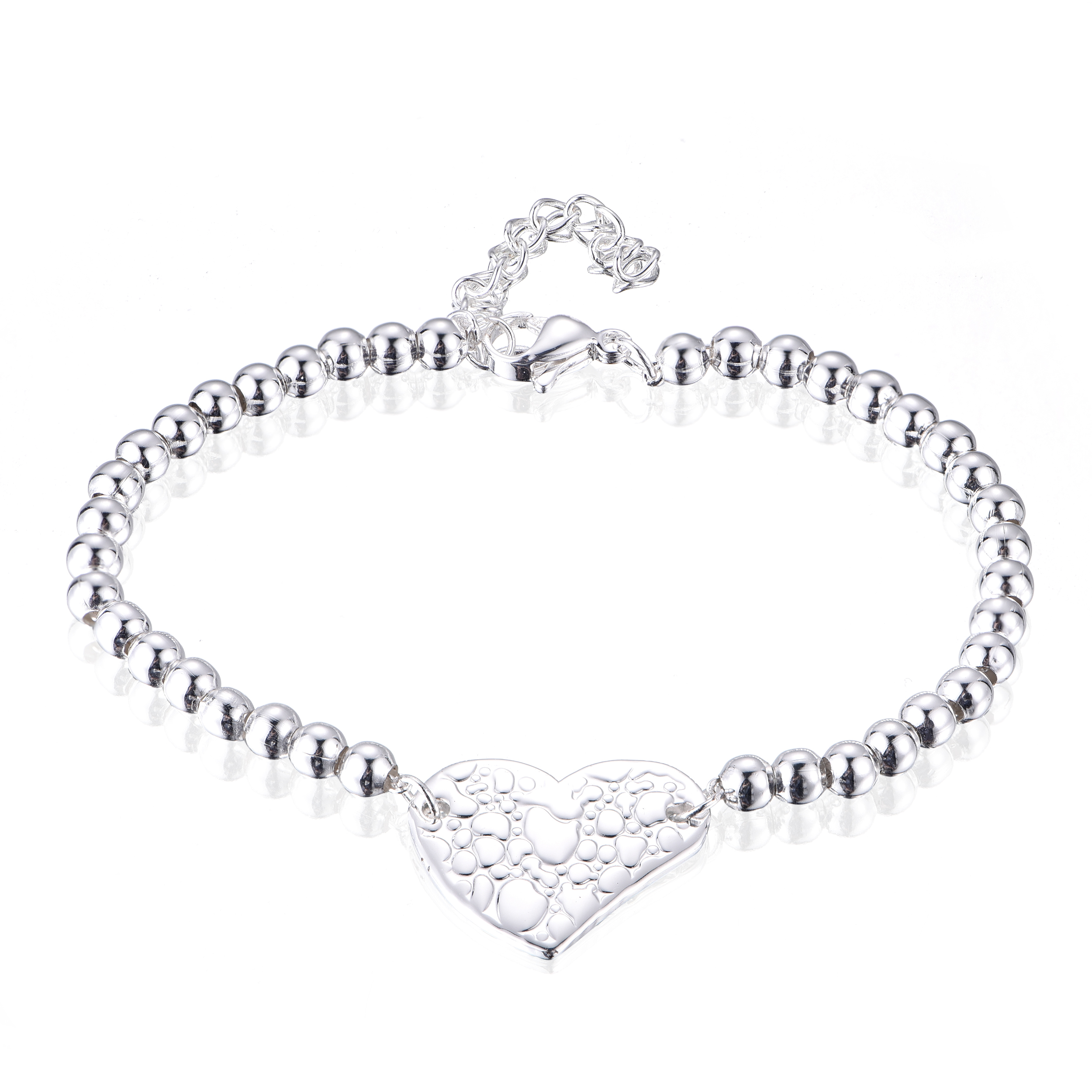 Fashion Stainless Steel Silver Plated Heart Shape Beaded Bracelet BL7-01