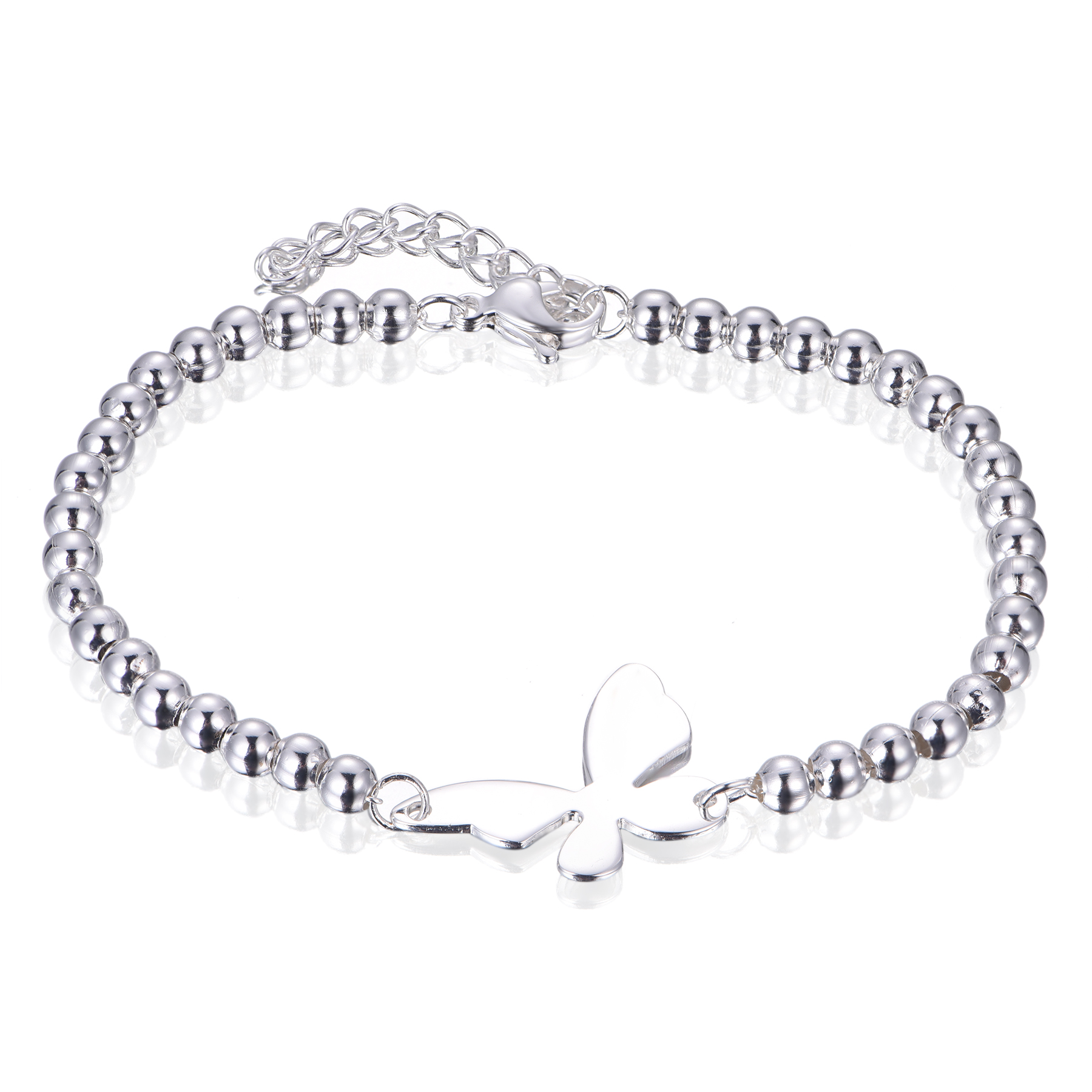 Shining Butterfly Hot Selling Stainless Steel Silver Plated Bead Bracelet BL7-12