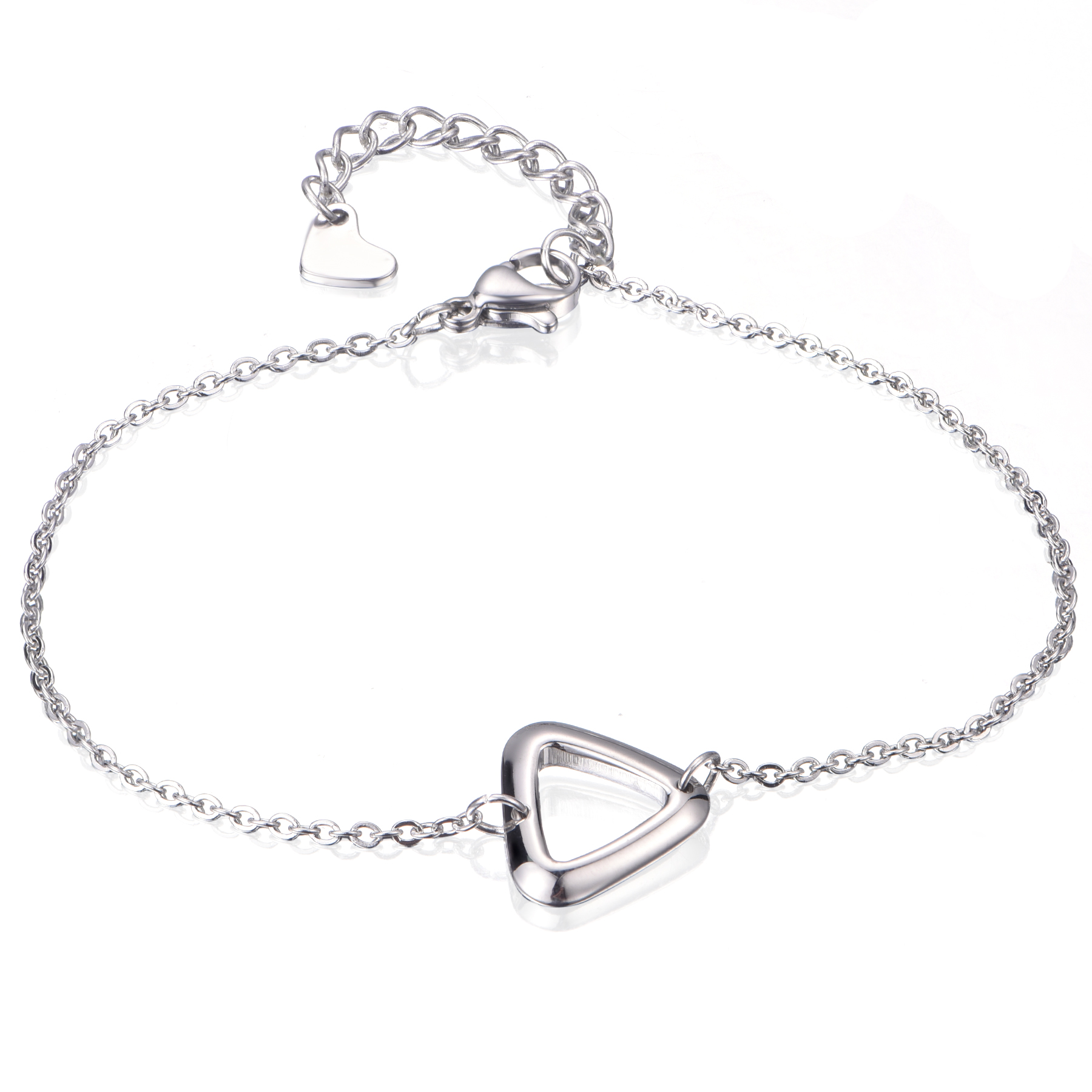 Silver Plated Stainless Steel Shiny Triangle Geometric Chain Bracelet BL7-20