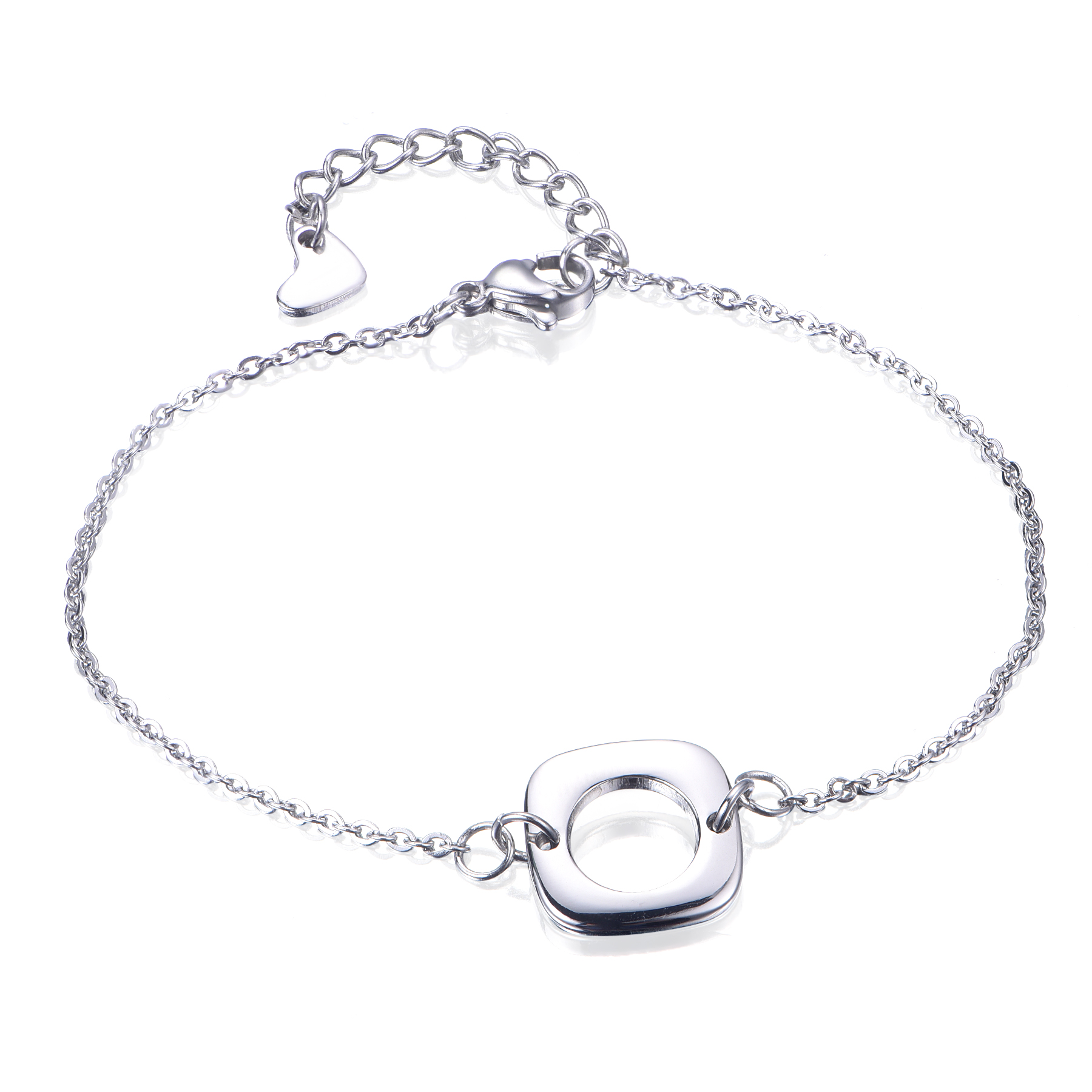 Classic Silver Plated Stainless Steel Female Square Geometric Chain Bracelet BL7-21