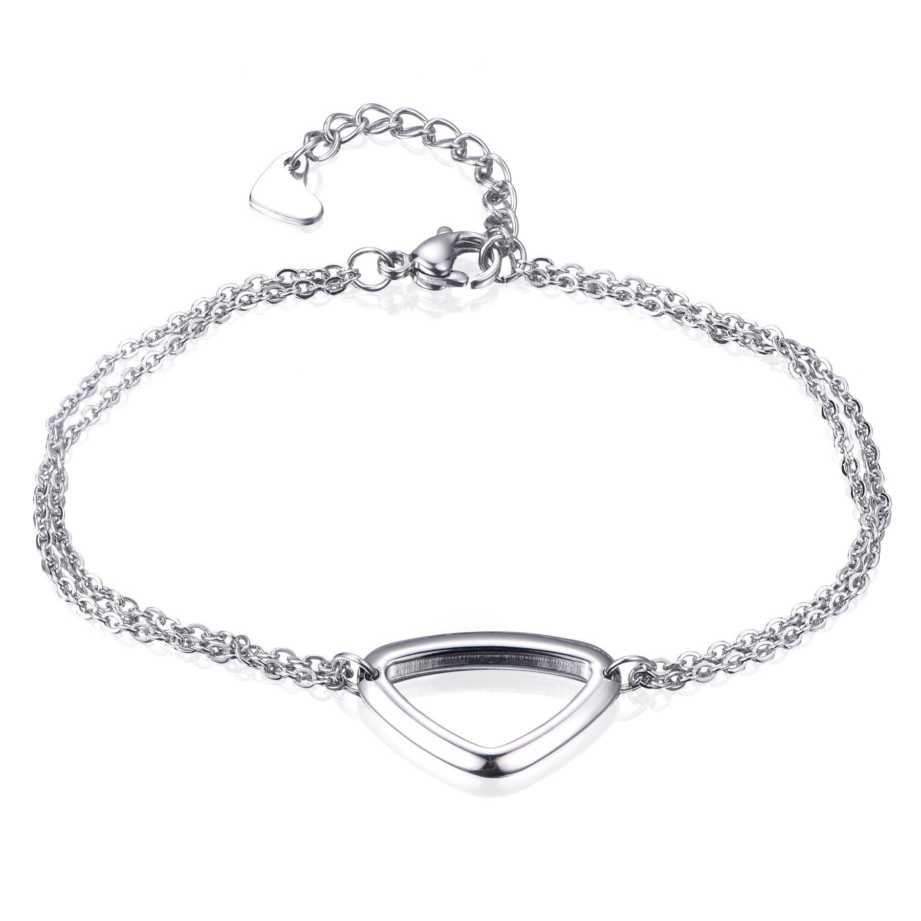 Shining Triangle Silver Plated Stainless Steel Geometric Layered Chain Bracelet BL7-22
