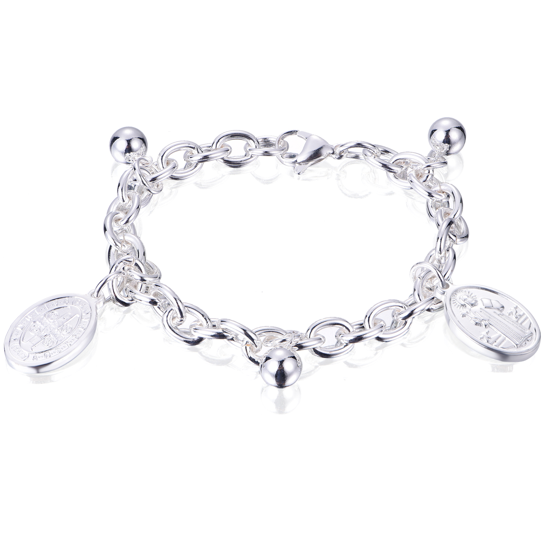 Silver Plated Stainless Steel San Benito Charm Bracelet With Ball BL7-23