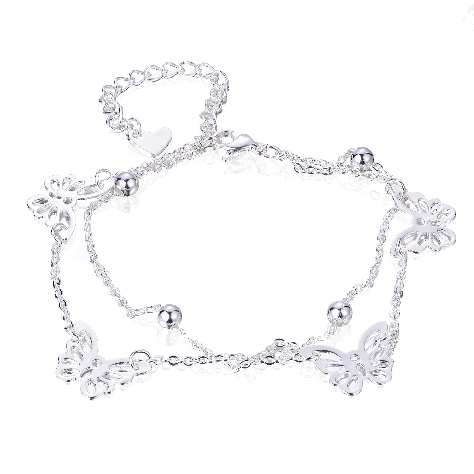 Fashion Silver Plated Stainless Steel Shiny Butterfly Layered Women Bracelet BL7-28