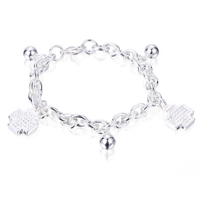 Unique Silver Plated Stainless Steel Heart Cross Women Bracelet With Ball BL7-29