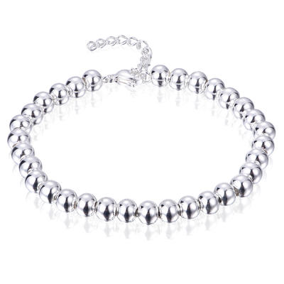 Simple Classic Silver Plated Stainless Steel Beaded Bracelet For Women BL7-31