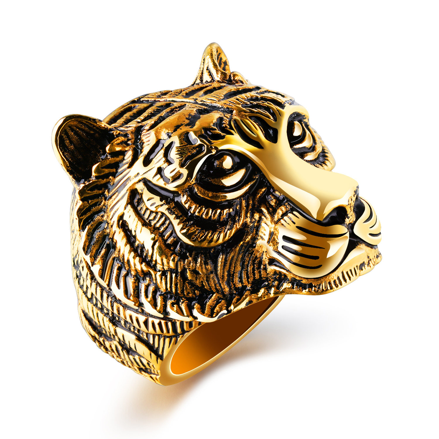 Stainless Steel Three Color Cool Men Tiger Ring GJ560