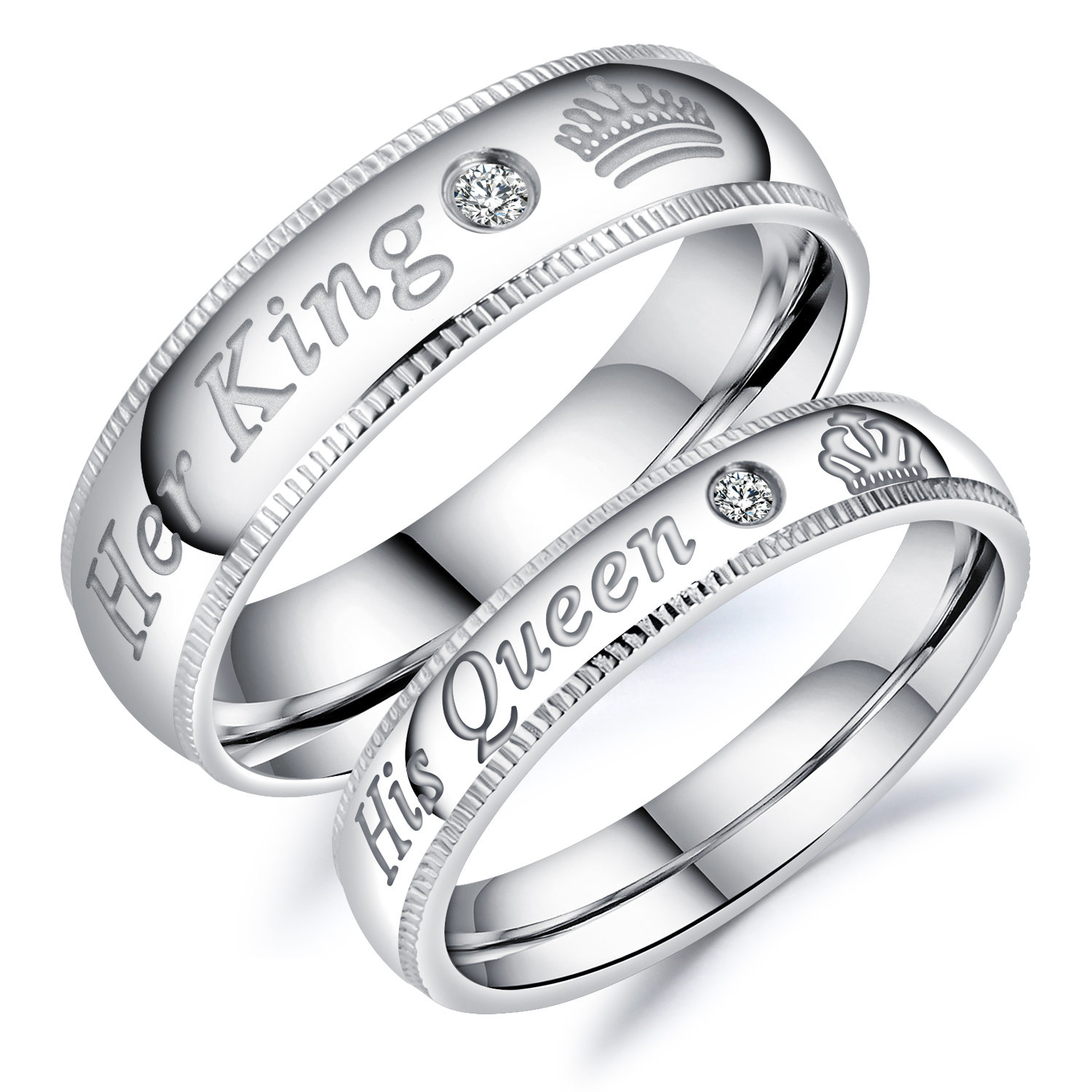 Custom Stainless Steel Zircon Wedding Couple Ring GJ607