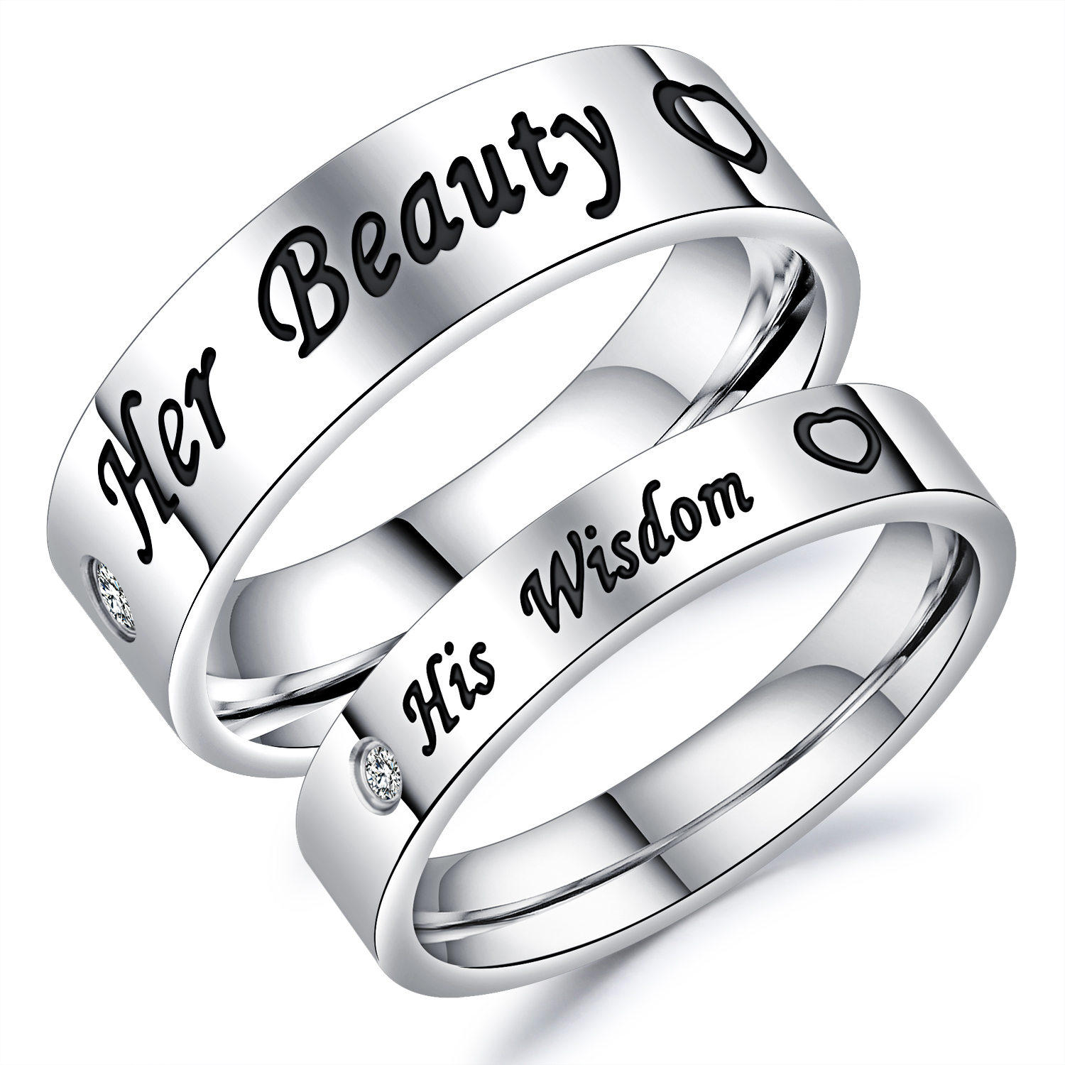Custom Engraved Silver Couple Wedding Ring Set GJ608