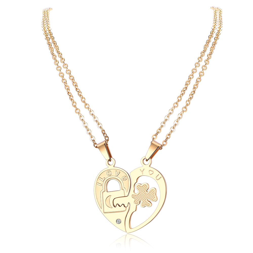 18K Gold Stainless Steel Heart Shape Lock Necklace For Couples NX2-02