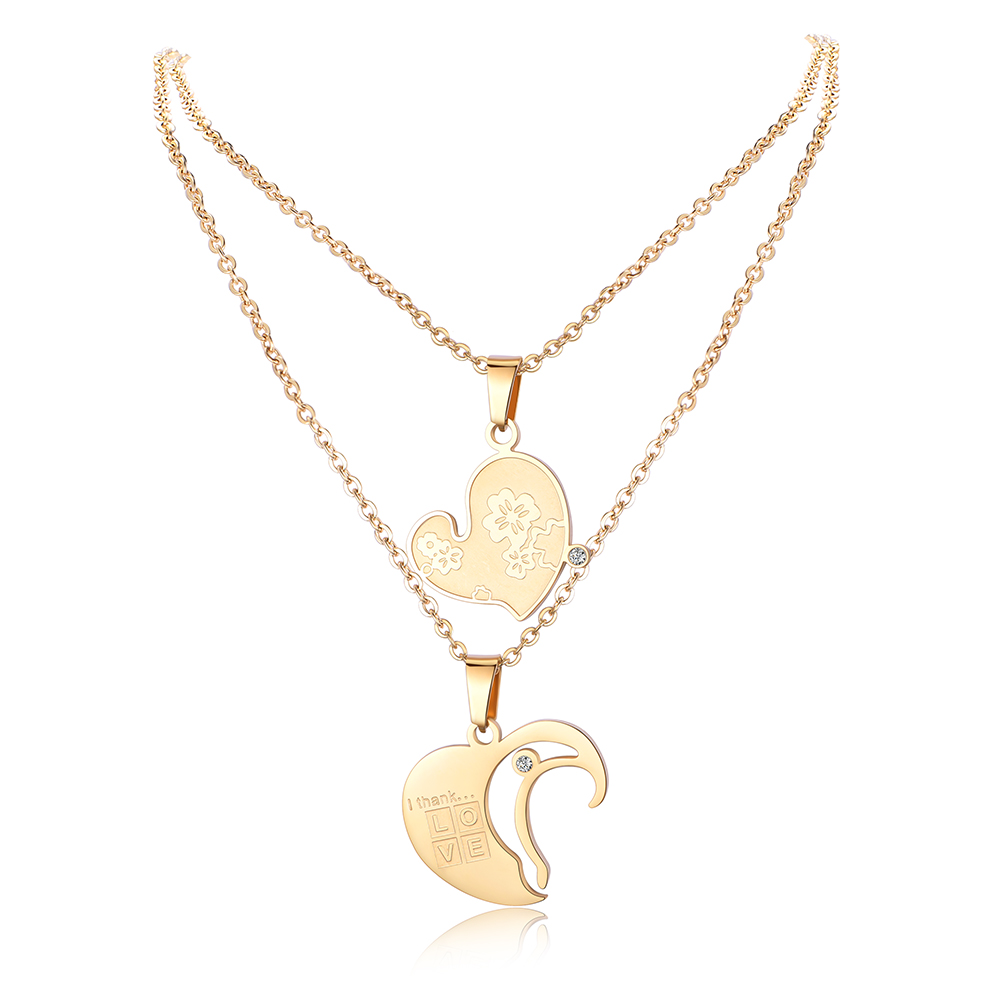 18K Gold Stainless Steel Fashion Couple Heart Necklace NX2-05