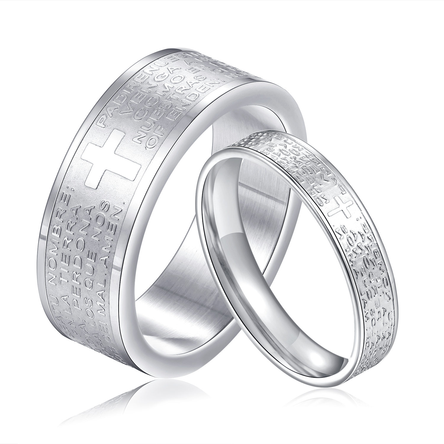 Christian Stainless Steel Cross Bible Couple Ring Sets GJ043